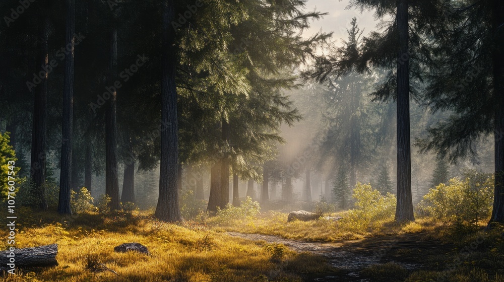 Poster A forest with trees and a path