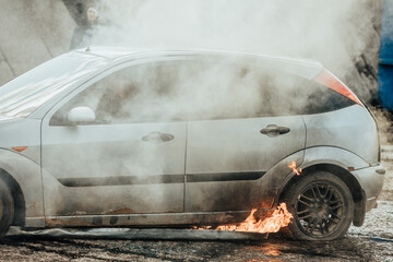 Car Engulfed in Flames During Intense Fire Scene