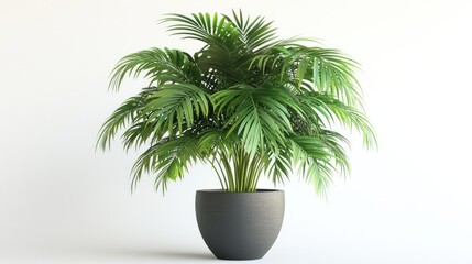 Obraz premium Green Palm Plant in a Black Pot Against a White Background