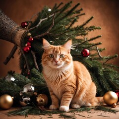 cat with christmas tree