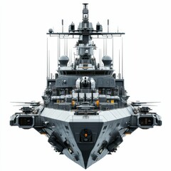 A futuristic military ship with a cannon.