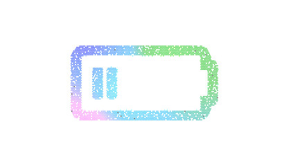 Icon battery quarter is made up of LED square shapes. There are bright diodes and there are black dead diodes