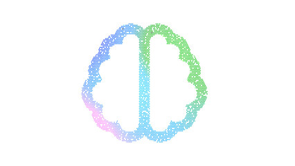 Icon brain is made up of LED square shapes. There are bright diodes and there are black dead diodes