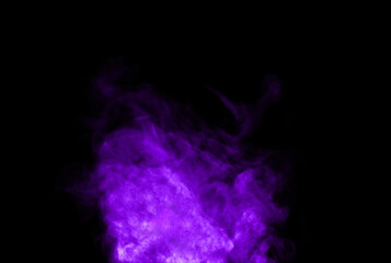 purple smoke steam spray, and abstract vapor water isolated on a black background. concept of texture cold mist or hot vapor, fog effect, and cloud for design air pollution, element smog, dust