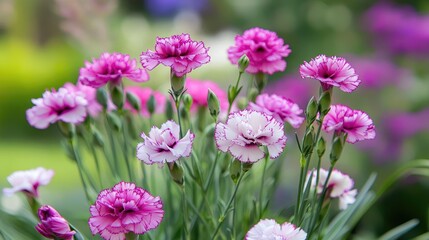 Fototapeta premium Pink and White Carnations in a Garden