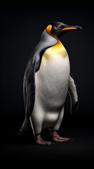 Fototapeta premium Penguin With Orange Beak on Black Background. Generative AI.
