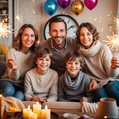 Family Celebrating New Year's Eve Together