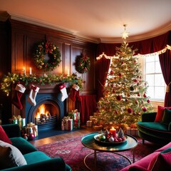 Christmas Decorated Living Room