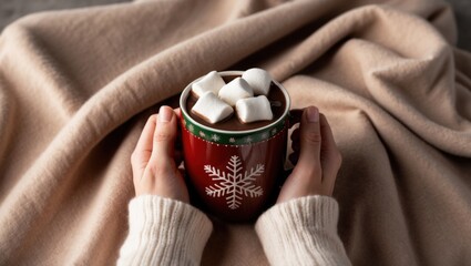 Person Holding a Mug of Hot Cocoa with Marshmallows