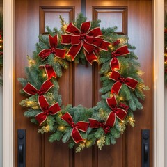 christmas wreath on wooden background