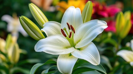 Obraz premium White Lily Flower in Bloom Close-Up