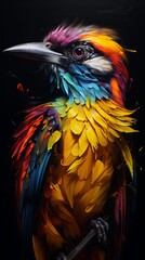 Obraz premium Colorful Bird Against Black Background. Generative AI.