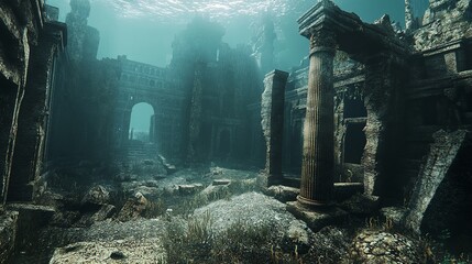 Obraz premium The Underwater Cityscape of Atlantis Reveals Remnants