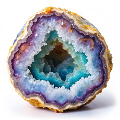 Fototapeta premium blue and red. food, agate, isolated, white, mineral, stone, dessert, sweet, geode, rock, crystal, quartz, gem, geology, cake, slice, pastry, blue, snack, gemstone, cream, delicious, chalcedony, fresh,