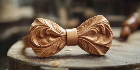 The skillful artistry of a woodworker in creating intricately carved wooden bow ties showcases exceptional craftsmanship and attention to detail in woodworking.