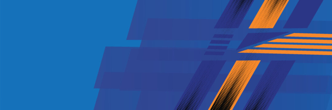Abstract blue banner vector design, dynamic sporty horizontal background template for media promotion or web banner