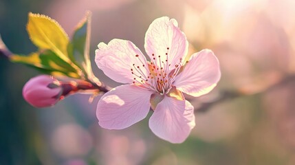 Obraz premium Delicate Pink Blossom in Warm Sunlight