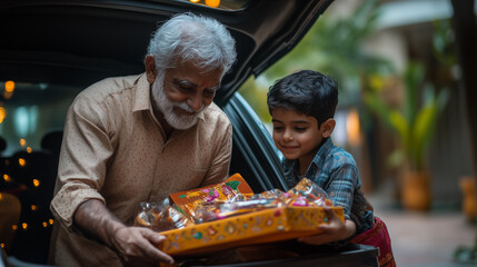 Indian Grandfather and Grandson at Diwali Festival