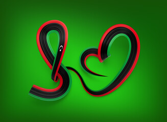 Obraz premium 3d Flag Of Libya 3d Shiny Waving Libya Heart Ribbon Flag On Green Background 3d Illustration