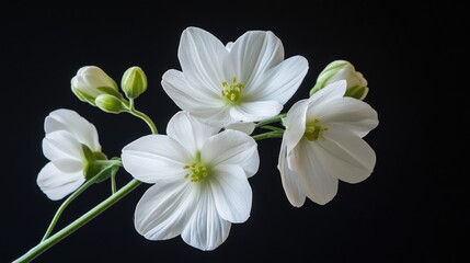 Obraz premium Delicate White Flowers on Black Background