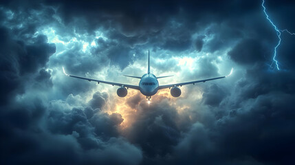 Airplane Flying Through Storm Clouds Illustration