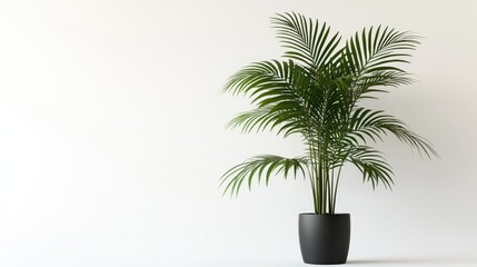 Obraz premium A Single Palm Tree in a Black Pot Against a White Wall