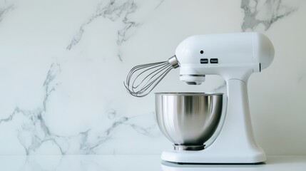 KitchenAid Stand Mixer: A classic white stand mixer with a stainless steel bowl, ready to whip up delicious treats. Perfect for baking enthusiasts and home chefs. 