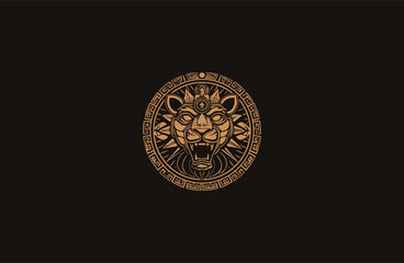 Mayan lion totem logo design vector