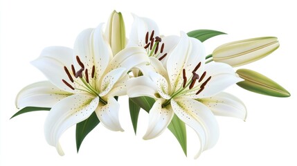 Obraz premium White Lilies Bouquet on a White Background