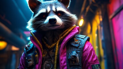 Raccoon Wearing Jacket and Hoodie. Generative AI.