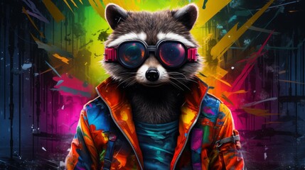 Raccoon Wearing Jacket and Hoodie. Generative AI.