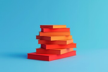 colorful books, stacked, education, learning, literature A stack of vibrant orange and red books against a bright blue background, symbolizing knowledge and creativity