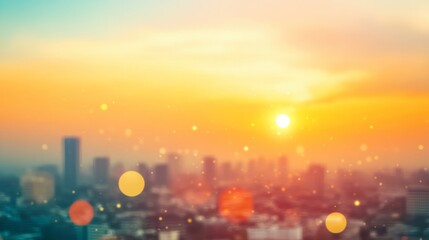 Fototapeta premium Beautiful landscape city sunset sky filled vibrant colors Summer sun blur golden