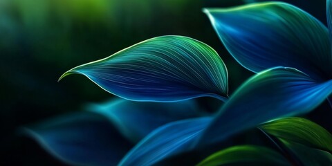Obraz premium Close-up plant large dark blue leaves are detail macro texture