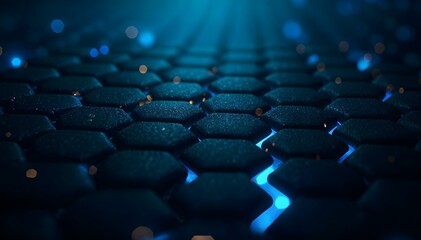 Fototapeta premium A dark, futuristic scene with a grid of glowing blue hexagons