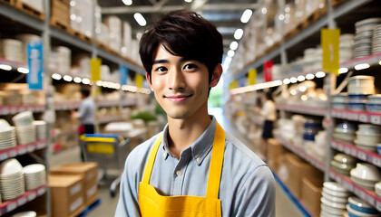 Fototapeta premium ホームセンター店内従業員の男性と黄色着3