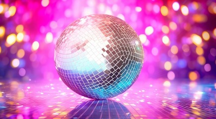 Obraz premium disco ball with lights, disco ball and lights, disco ball on abstract colored background, disco ball in the night club, lights in the disco