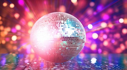 Obraz premium disco ball with lights, disco ball and lights, disco ball on abstract colored background, disco ball in the night club, lights in the disco