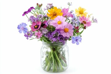 Obraz premium Colorful wildflowers in a glass jar.