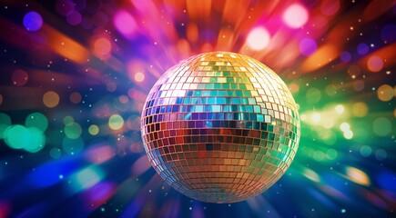 disco ball with lights, disco ball and lights, disco ball on abstract colored background, disco ball in the night club, lights in the disco