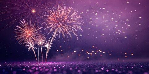 Fototapeta premium Sparkling Fireworks Display Against a Night Sky with Scattered Stars and Glitter