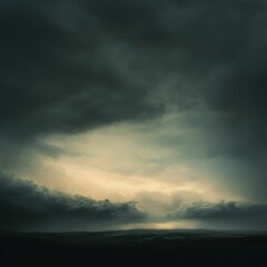 Fototapeta premium Dark sky with lightning over a distant landscape.