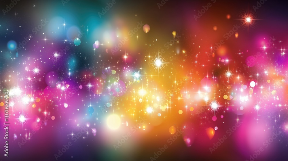 Poster festive abstract background with vibrant colorful lights, bokeh effect, and sparkles for a celebrati