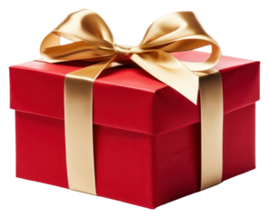 PNG Red gift box wrapped with gold bow and ribbon white background celebration anniversary.