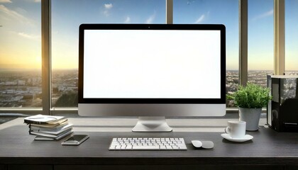 Fototapeta premium ordinateur avec fond blanc sur un bureau