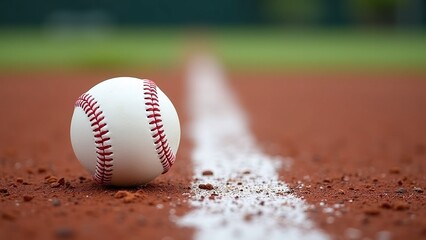 Baseball on baseball field, pristine and white