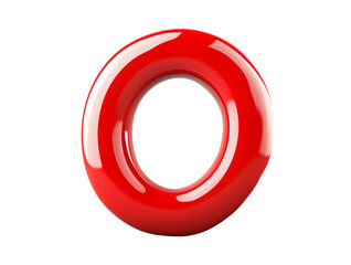 3D red metal number zero with a circular frame and mirror-like gold accents