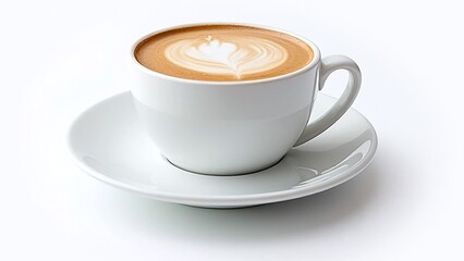 Obraz premium High-contrast white ceramic latte cup scene, inviting and creamy