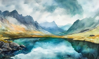 Watercolor Ethereal Beauty of Fairy Pools Under the Majestic Skye Mountains