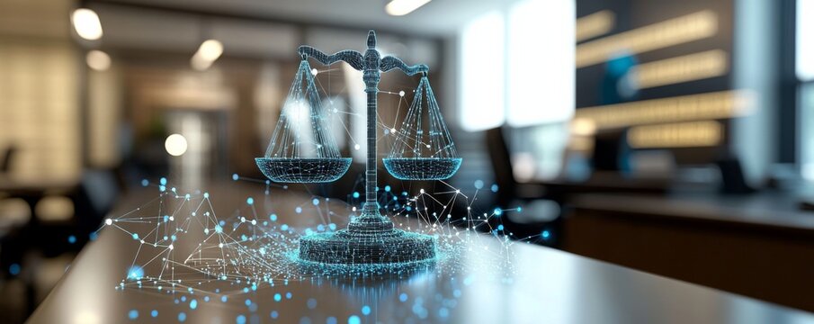 3D rendering scale justice table office setting is Digital Law and Technology: